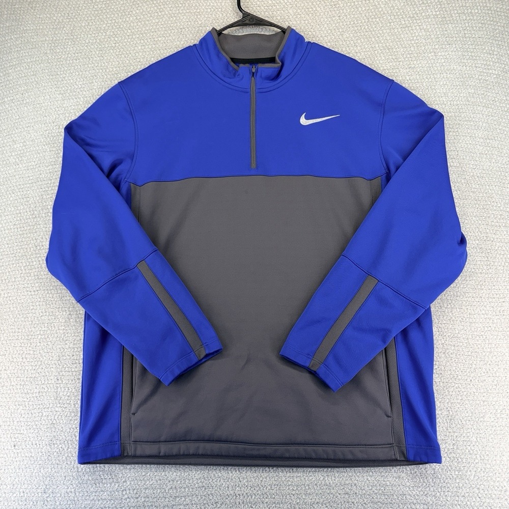 Nike Golf Therma Fit 1/4 Zip Pullover Mens XL Blue Gray Fleece Pouch Pocket